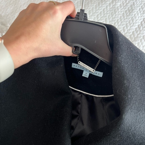 Antonio Melani cashmere wool blend double breasted black belted peacoat - Picture 7 of 15